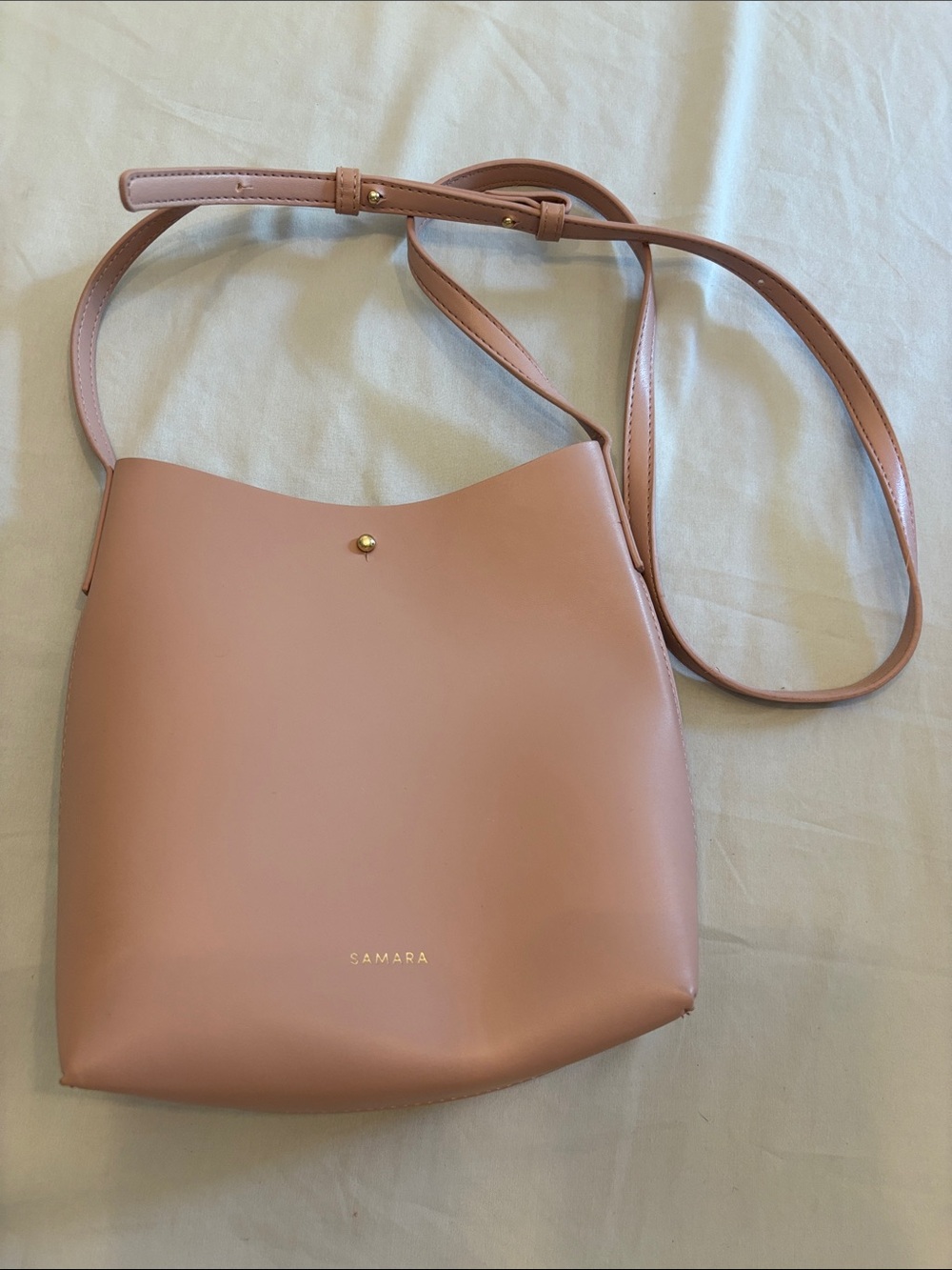 Samara Blush Pink Vegan Leather Crossbody Bucket Bag